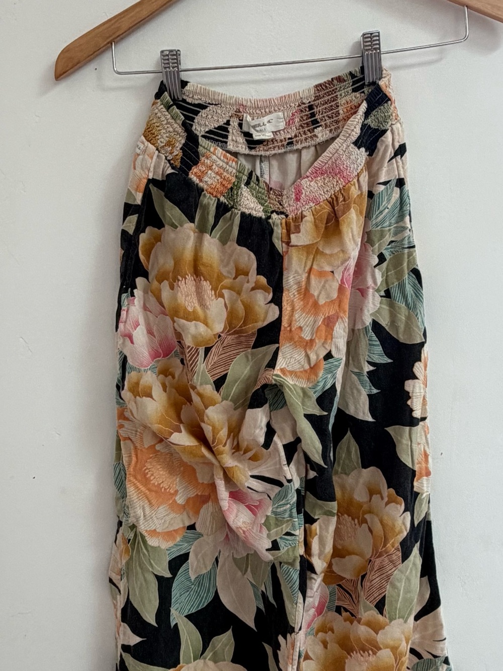 O'Neill Black Floral pants with Peach and Green Blooms